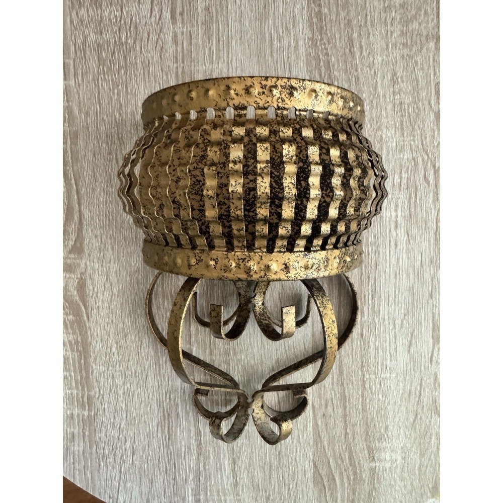 VTG Homco Metal Gold Black Wall Pocket Planter Sconce Basket Garden Wall Decor